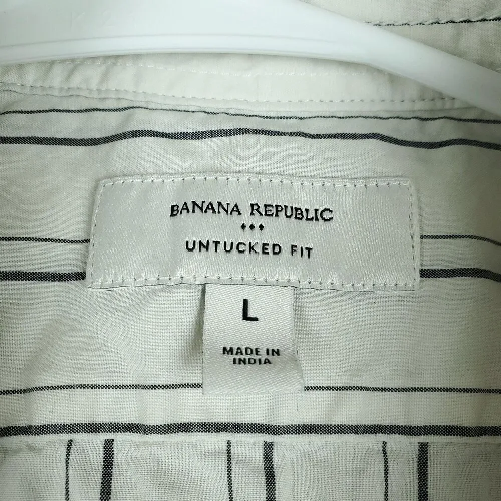 Banana Republic Shirt Mens Large White Stripe Untucked Fit Button Up Casual